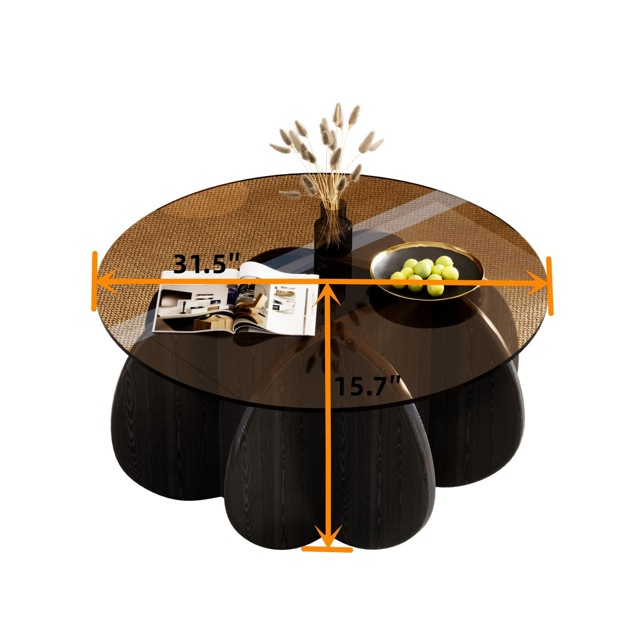 Round Coffee Table, Mid Century Modern Design, 31.5'' Modern Round Tempered Glass Coffee Tables for Living Room, Cocktail Table for Small Space Home Office. (Black + Brown) Yaruifnt