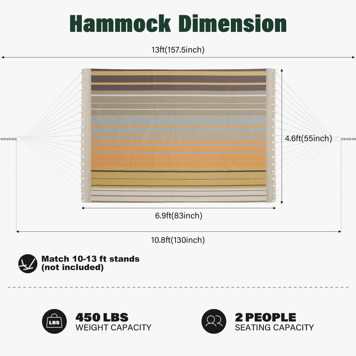 Patio Watcher 13 FT Quick Dry Textilene Hammock - Outdoor Double Hammock - Heavy Duty for Outside - 450 lbs Capacity - Coffee Patio Watcher