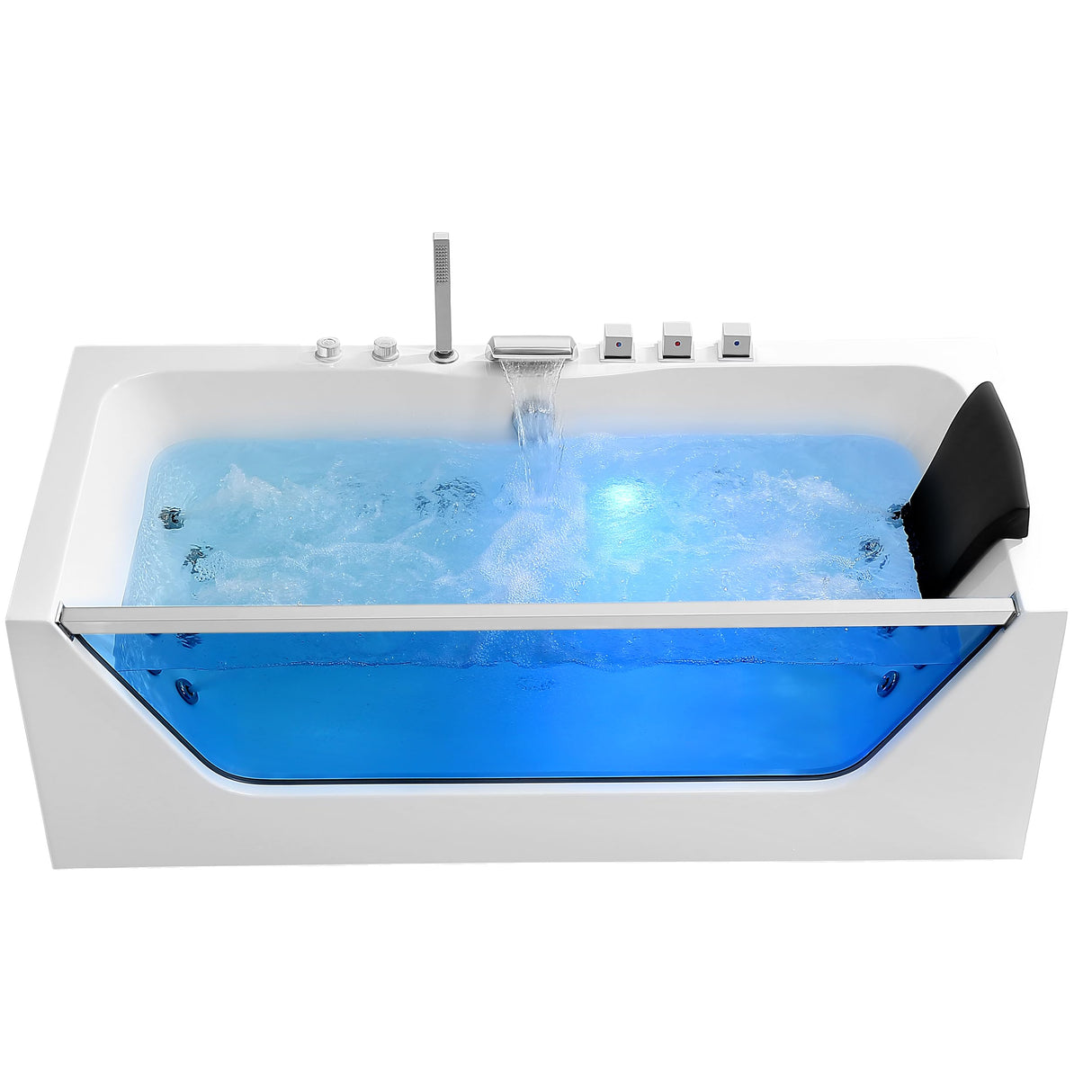 Empava 67 in. Acrylic Alcove Whirlpool Bathtub - Hydromassage Rectangular Jetted Soaking Tub with Center Drain - Waterfall Faucet Empava