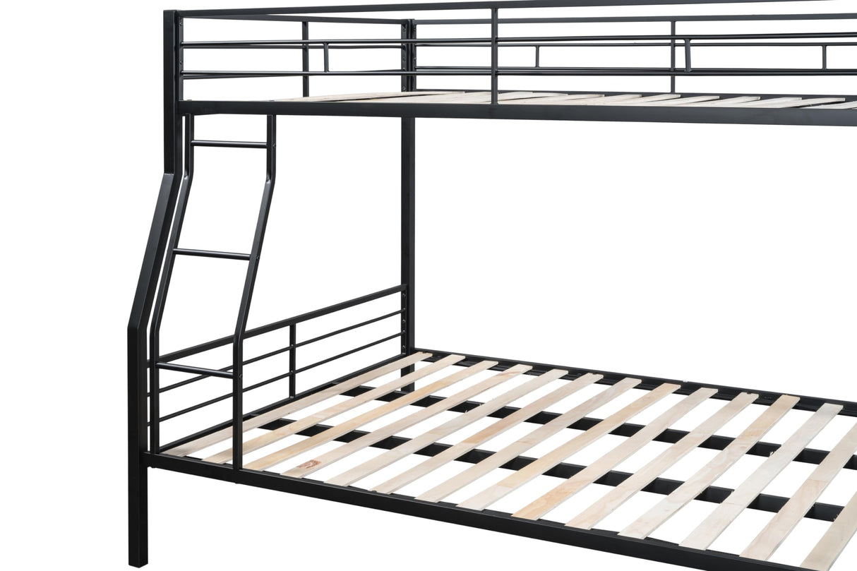PVWIIK Bunk Bed Full Over Queen with Trundle and Ladder for Girls/Boys/Teens/Adults,Heavy Duty Bunk Bed Frame w/Wood Slat Support,No Box Spring Needed,Black PVWIIK