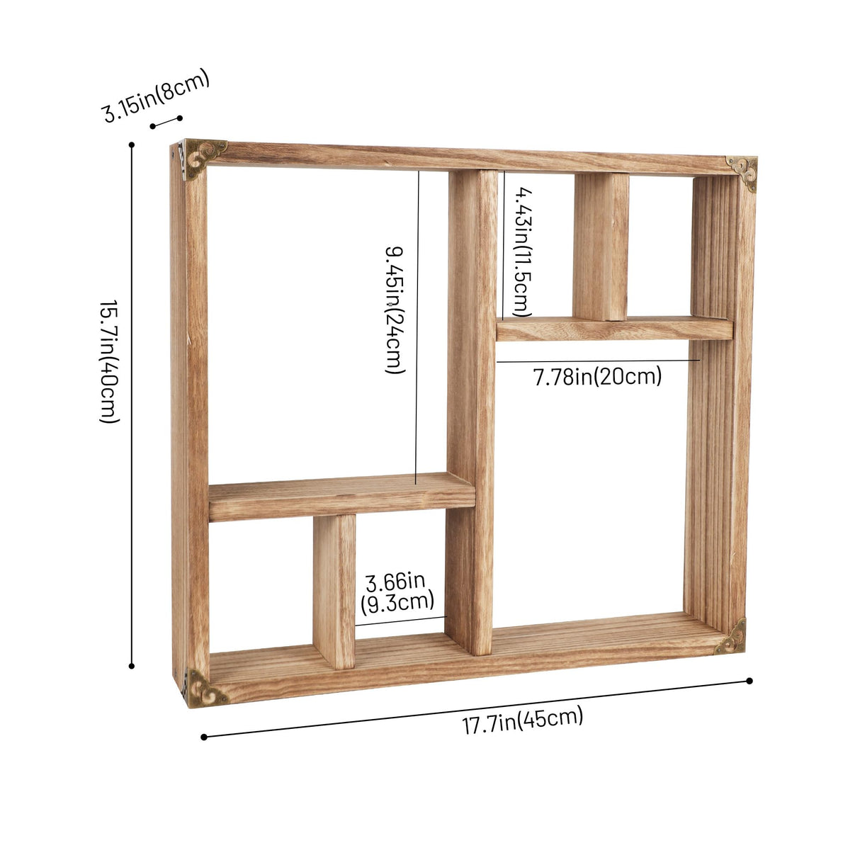MITREL 17.7x15.7-Inch Shadow Box Display Shelf,6-Slot Rustic Floating Shelves,Larger Wood Trinket Shelf Freestanding Farmhouse Curio Shelf(6C-Brown) MITREL