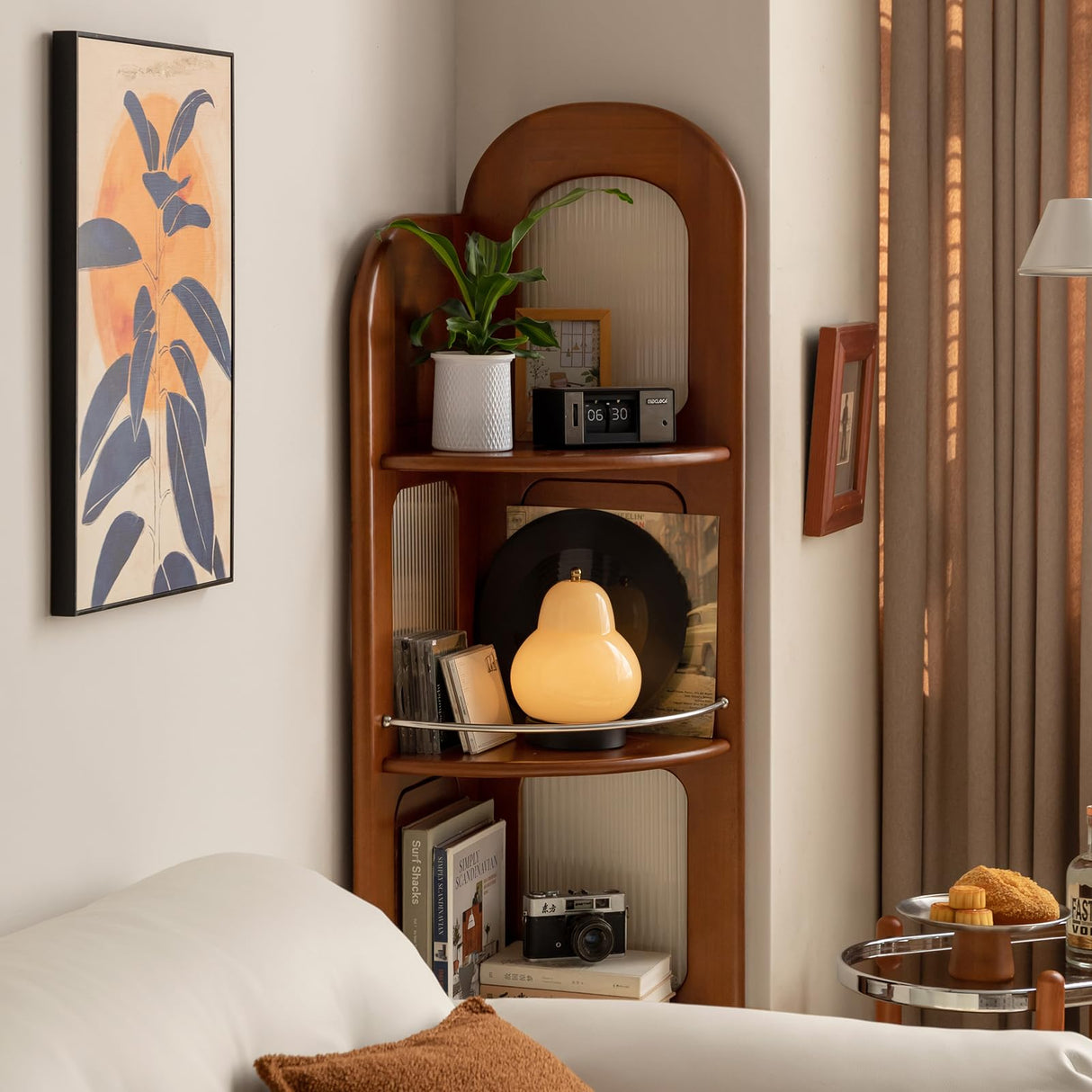 Wayshome 4-Tier 100% Solid Wood Corner Bookshelf, 64” Tall Mid Century Modern Corner Shelf Display, Open Storage Bookcase for Home Offie, Living Room (Poplar Wood) Wayshome