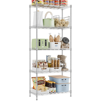Storage Shelves,21.3"W*11.8"D*58.5"H Kitchen Wire Shelving Unit Loads 550LBS,5-tier Adjustable Metal Utility Shelf,Garage Shelves,Home Storage Rack for Kitchen,Laundry,Pantry and Closet,Chrome