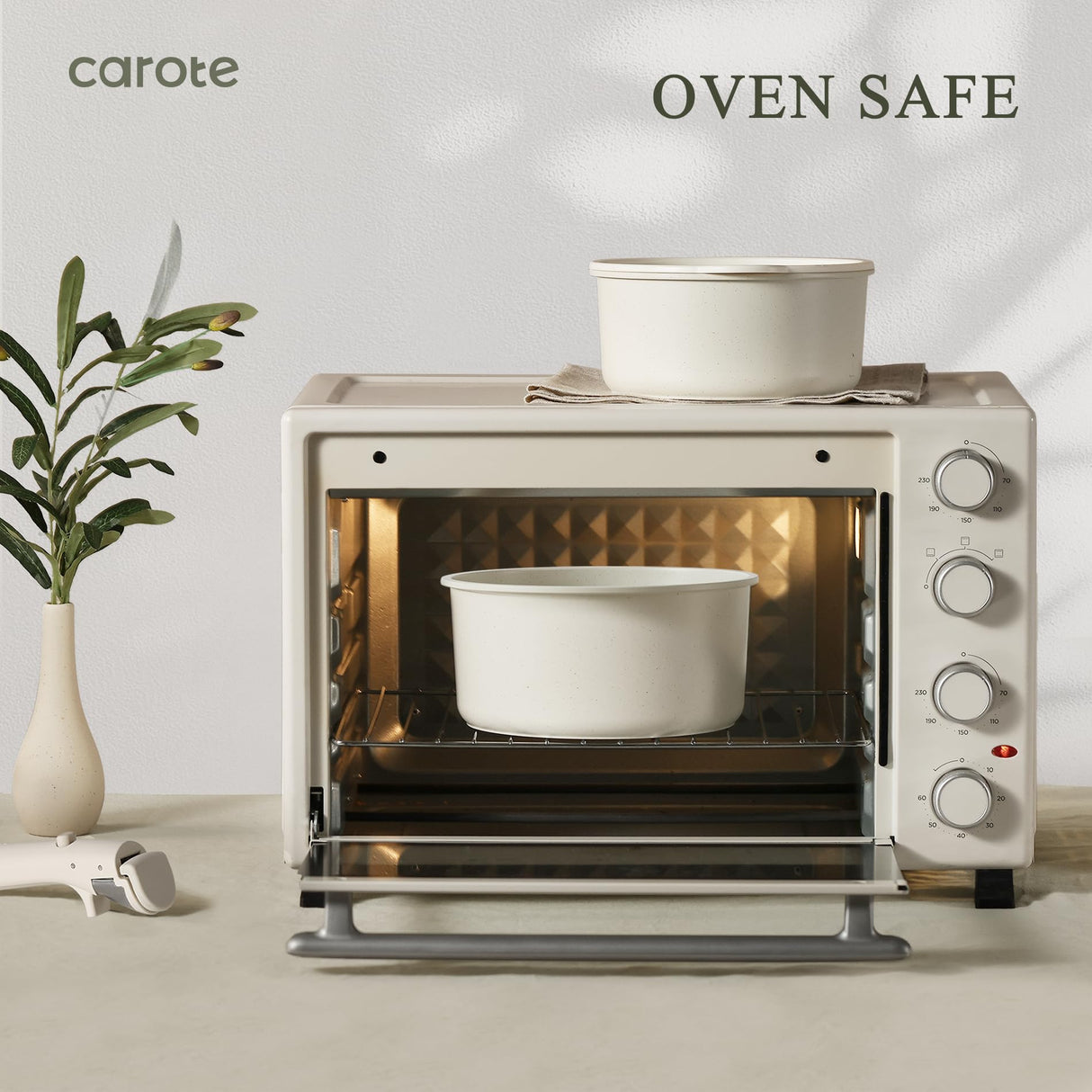 CAROTE 23pcs Pots and Pans Set Non Stick, Cookware Sets, Kitchen Set, Oven/Dishwasher/Fridge Safe, Space Saving Pots Set, Nonstick Set with Versatile Detachable Handle, Induction RV Set, Cream CAROTE