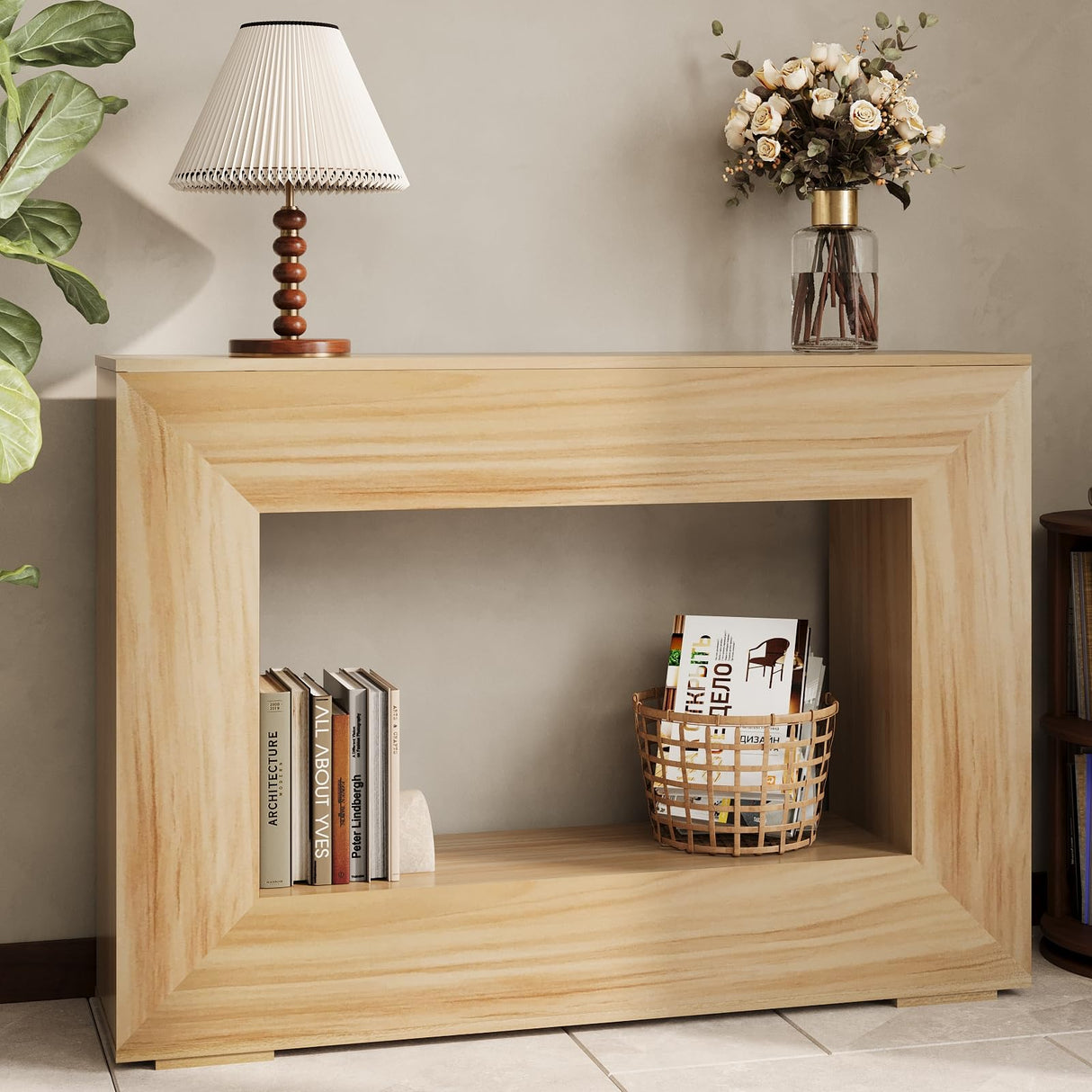 ROOMTEC 47" Farmhouse Console Table, Narrow Entryway Console Table, Sofa Tables with Storage, Industrial Hallway Accent Tables for Living Room, Entrance, Foyer (Oak Color) ROOMTEC