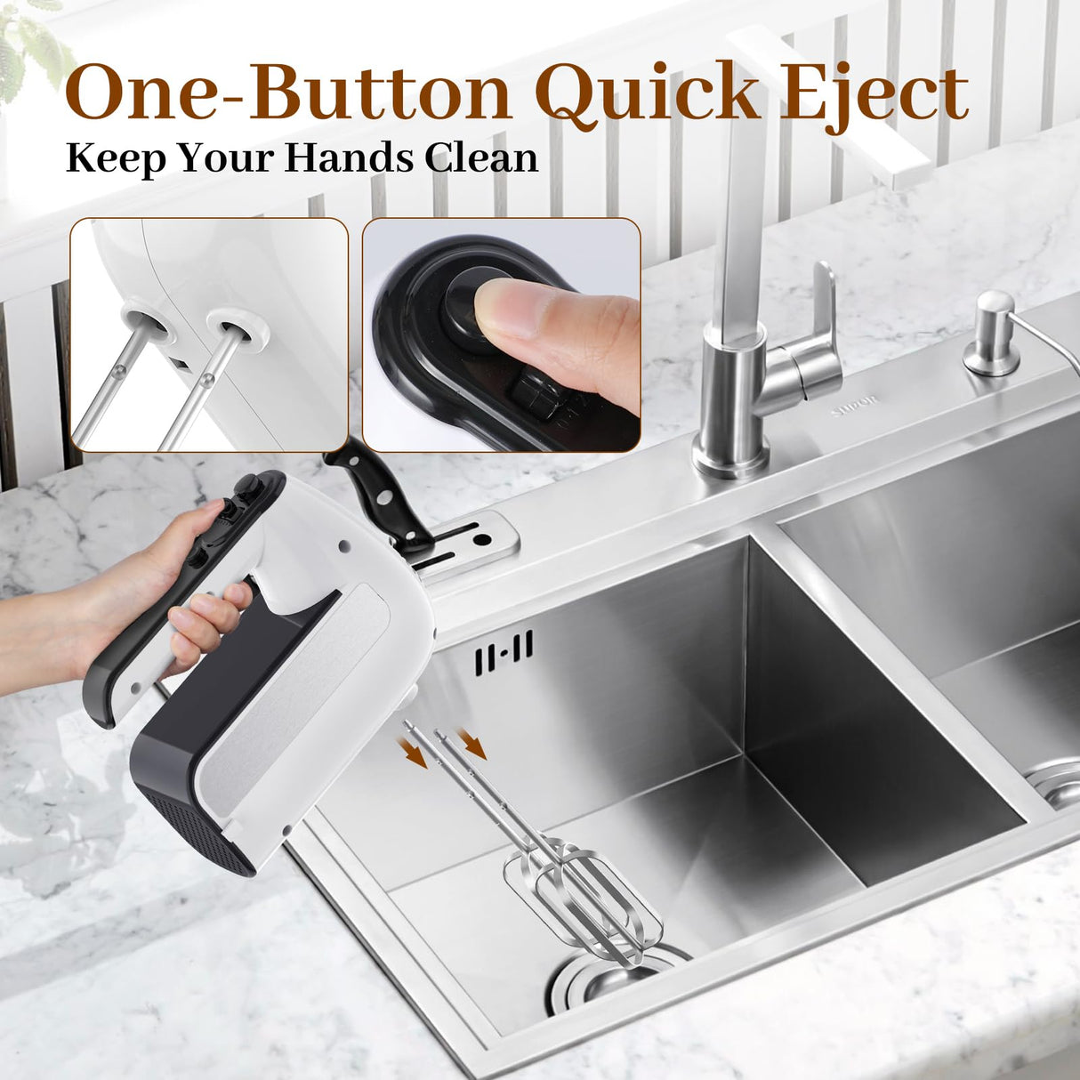 5-Speed Electric Hand Mixer, 800W Handheld Mixer with Turbo for Baking & Cooking, Kitchen Food Mixer with Storage Case & 5 Stainless Steel Attachments (2 Beaters, 2 Dough Hooks, 2 Whisks)-White CHIDOLL