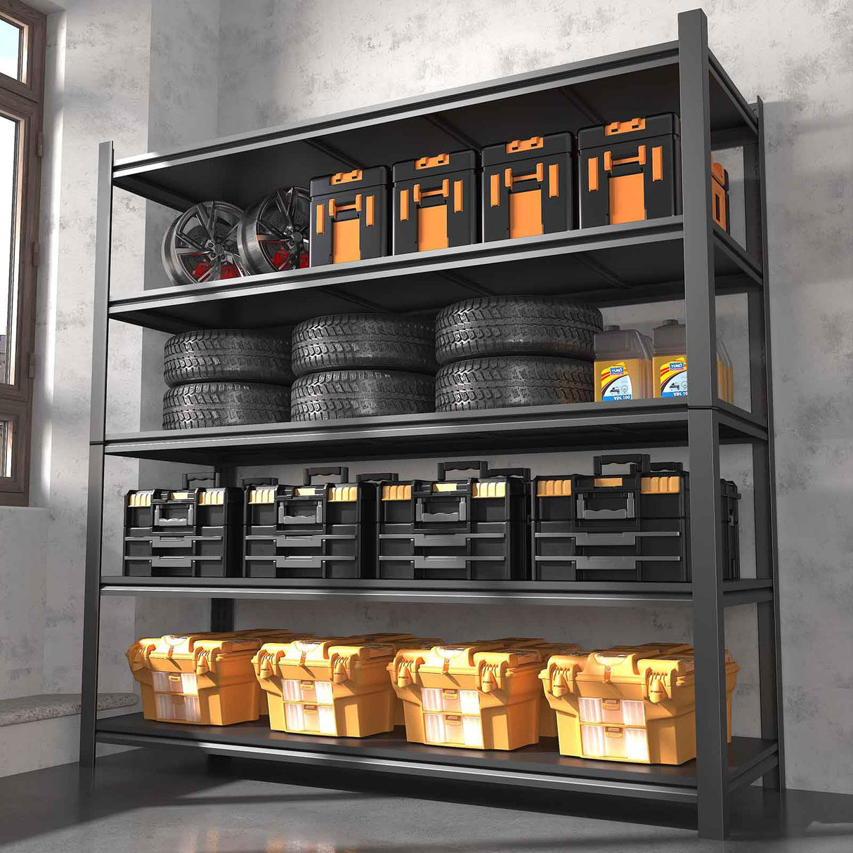 Howzone 48.2" W Garage Shelving 3000LBS Storage Shelves Heavy Duty Garage Storage Shelves Adjustable 5 Tier Metal Shelves for Storage Industrial Heavy Duty Shelving Utility Shelf 24.2"Dx48.2"Wx 72.2"H Howzone