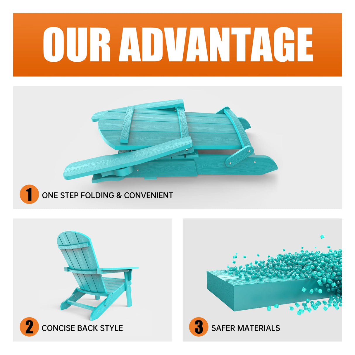 YEFU Adirondack Chair, Oversized Plastic Adirondack Chair Folding Outdoor Chairs with Cup Holder, Lawn Chair with Weather Resistant for Outside Deck Lawn Garden, Weight Capacity Up to 400 Lbs –Aruba YEFU