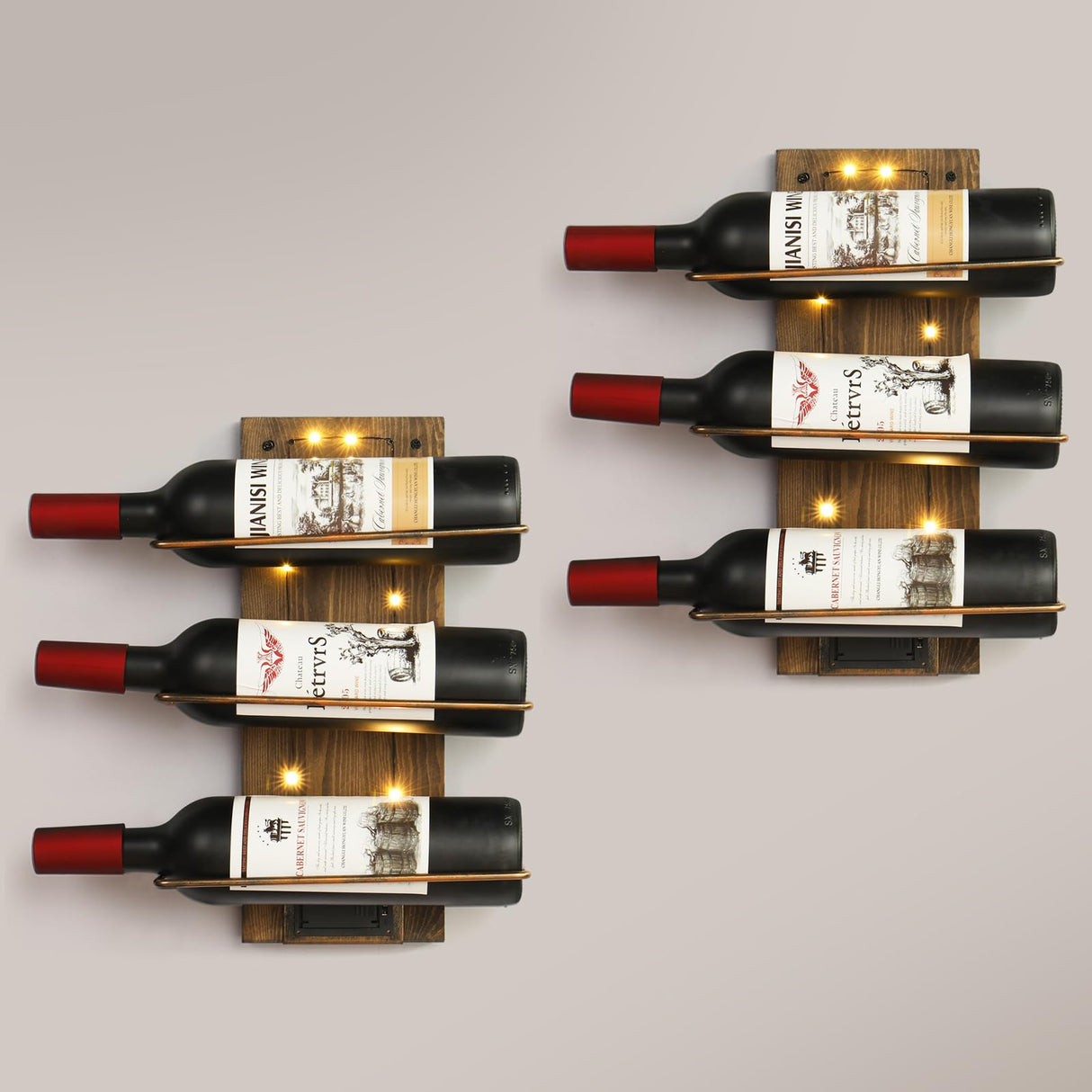 Taprion Wine Rack Wall Mounted Wood LED Light Wine Rack for 9 Wine Bottles - Elegant Wine Storage Solution for Kitchen, Dining Room, Home Bar, Wine Cellar Taprion