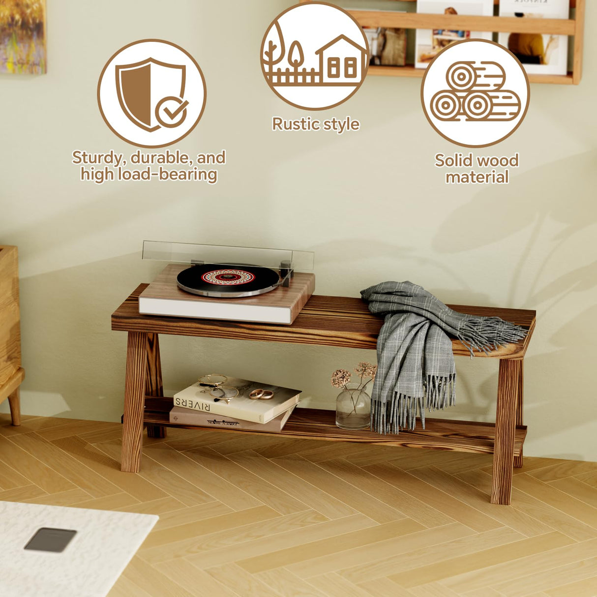 Oenalw 43.3" Farmhouse Bench, End of Bed Bench,Solid Wood Entryway Bench, Indoor Bench, Rustic Wood Bench Seat for Indoor,Entryway, Dining Room, Living Room, Hallway, end Bed and Front Door Oenalw