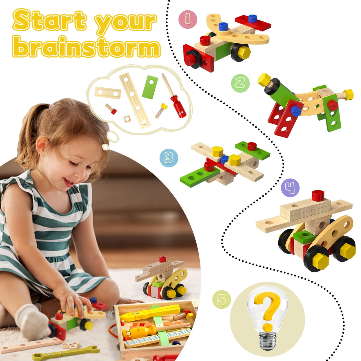 TONZE Kids Tool Set Wooden Toddler Tools Montessori Toys for 3 4 Year Olds, 34 PCS Educational STEM Construction Toys Pretend Play Toddler Tool Set Birthday Gift for Age 3-4 Boys & Girls TONZE