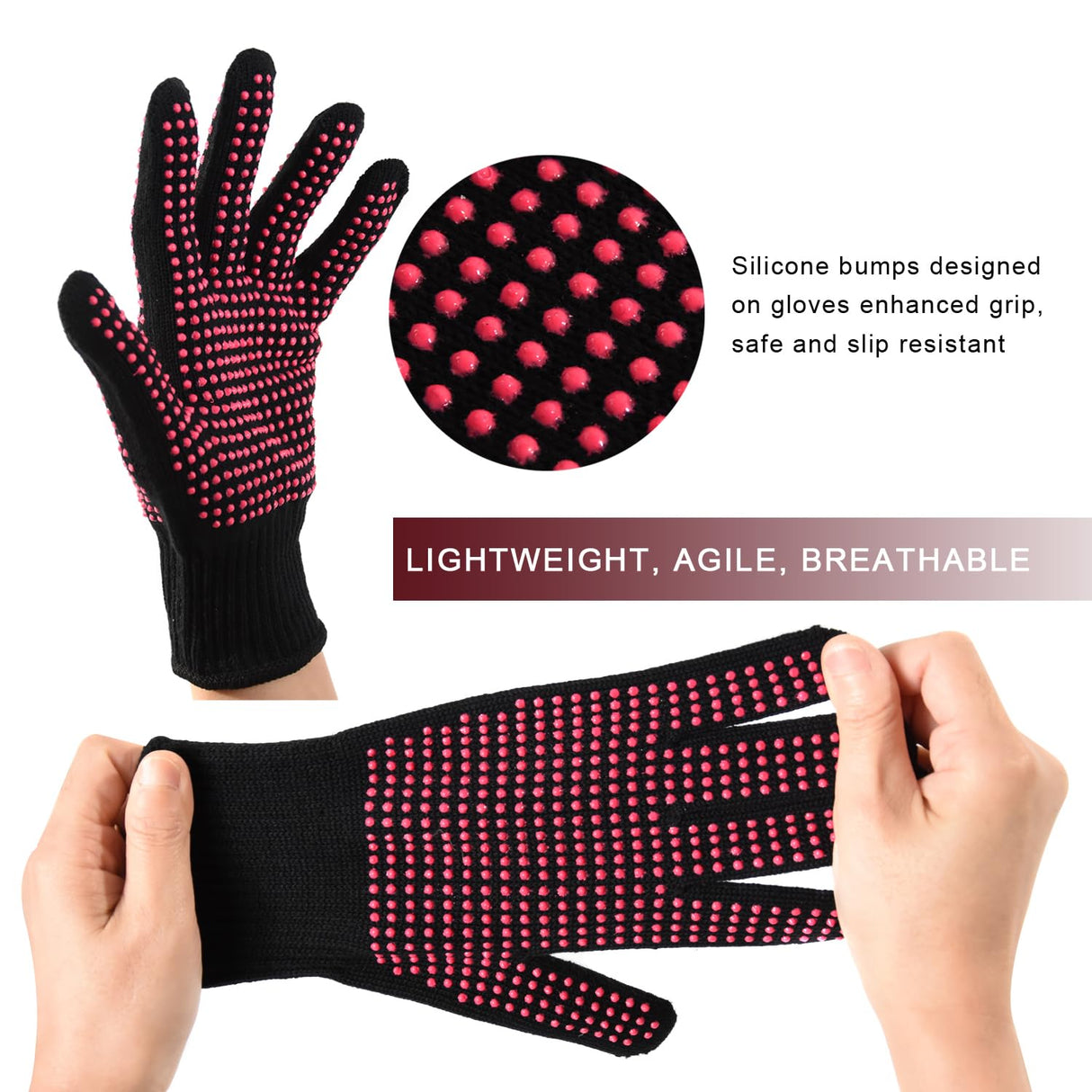 YANTAISIYU 2-Pack Heat-Resistant Gloves with Silicone Bumps Heat Blocking Gloves for Curling Hair Styling YANTAISIYU