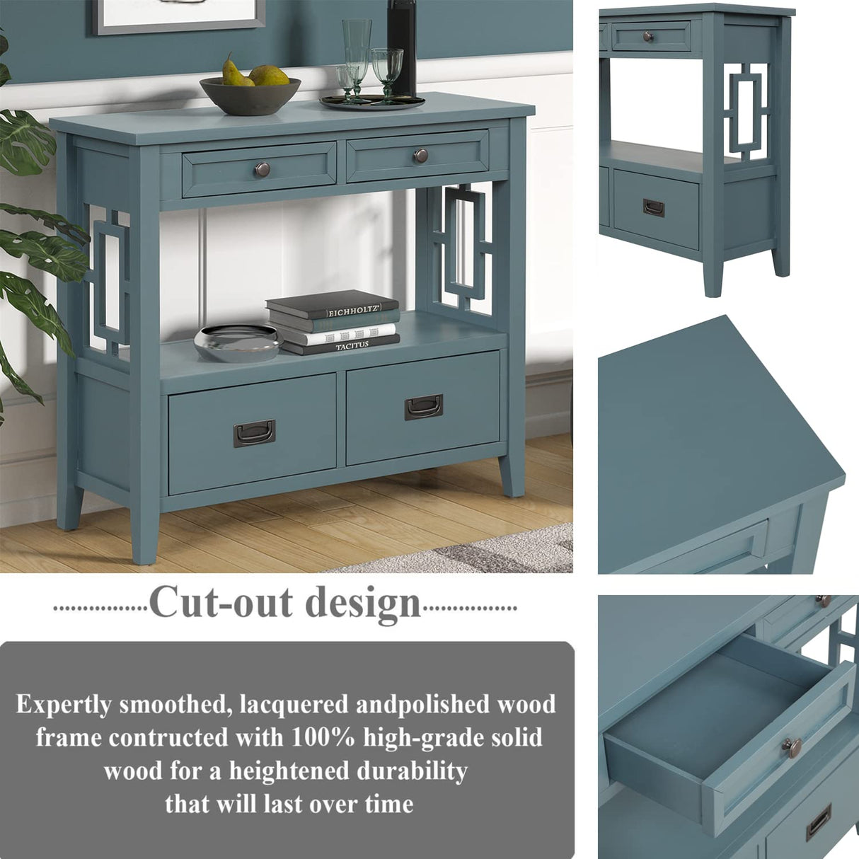 YWUFUART 36 "Farmhouse Narrow Long Solid Wood Console Entry Table for Living Room Bedroom Hallway Kitchen (Blue) YWUFUART