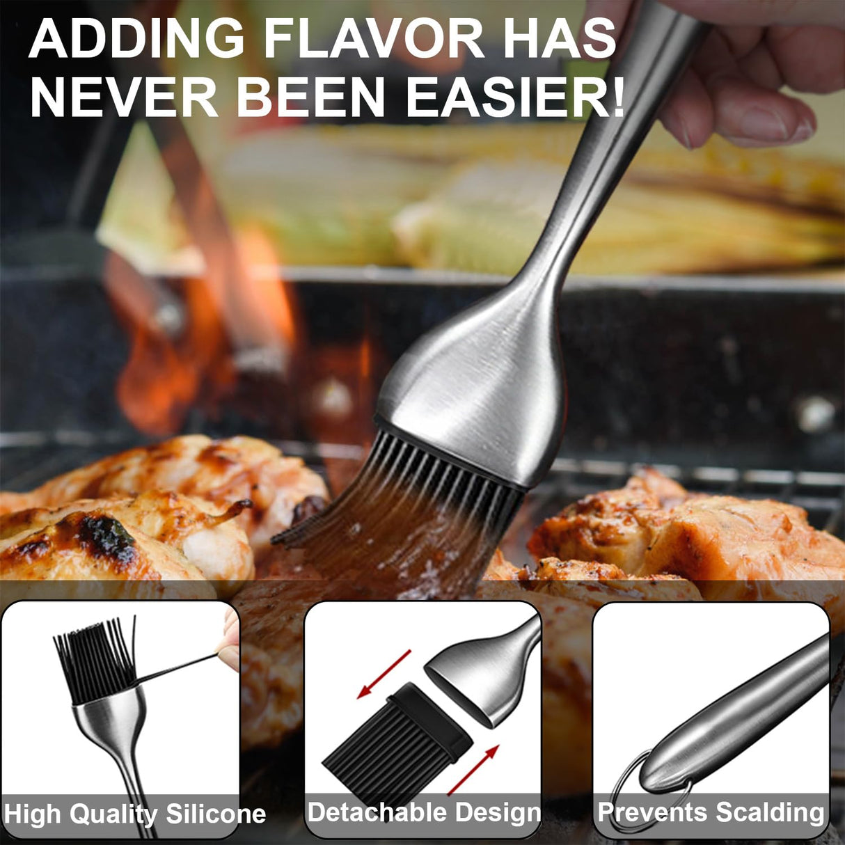 Svailse Cast Iron Basting Pot and Stainless Steel BBQ Brush, Cast Iron Melting Pot with Wooden Handle for Meat Smoker, Grill and Stove, BBQ Basting Set, Mini Cast Iron Bowl for Sauces, 15 Oz Svailse