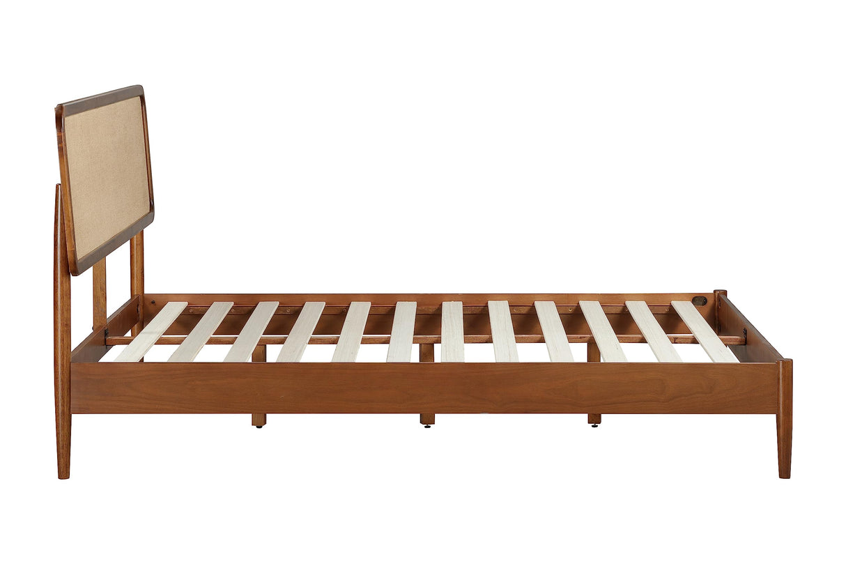 NTC Lupin Wooden Bed Frame with Headboard, Crafted from Walnut, Rubber Wood with Silent Slats and Wood Central Supports, 1000 Lb Capacity, Effortless Assembly, King - Dark Walnut NTC