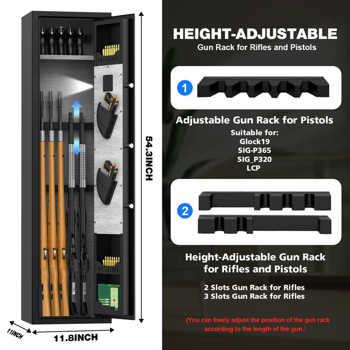 KARUIKEV 3-5 Large Gun Safes for Home Rifle and Pistols (with/without Scope),Quick Access Long Rifle Safes for Home,Gun Cabinets with Fingerprint Keypad, Adjustable Pistol Rack, Removable Shelf Karuikev