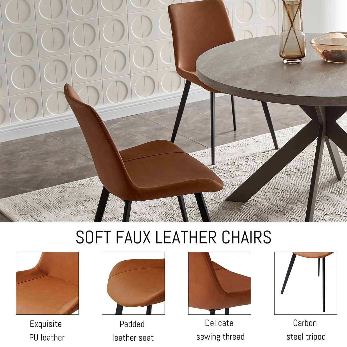 Zerifevni 47" Round Dining Table Set, Mid Century Modern Round Dining Table for 4-6 Person, Steel Legs, Leisure Coffee Table for Kitchen Dining Room, Save Space Zerifevni