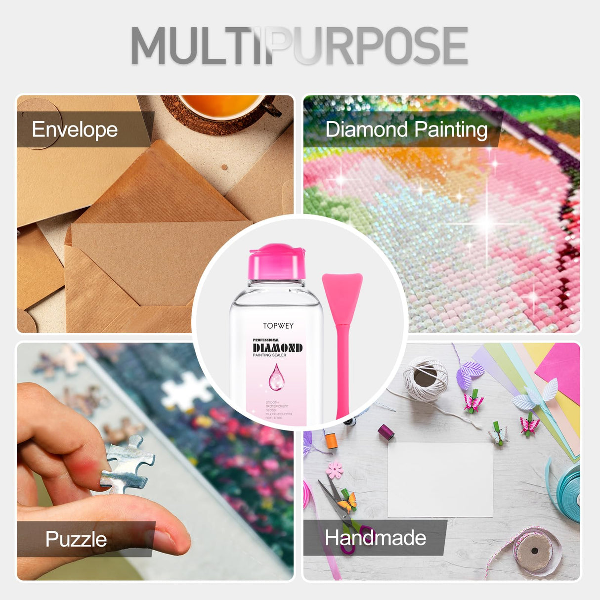 Diamond Painting Sealer, Topwey Diamond Painting Adhesive with Applicator Helps retain Your Diamond Sparkle, Also Applicable to Puzzles for Adults (125 ML 4.4 Fl Oz) Topwey