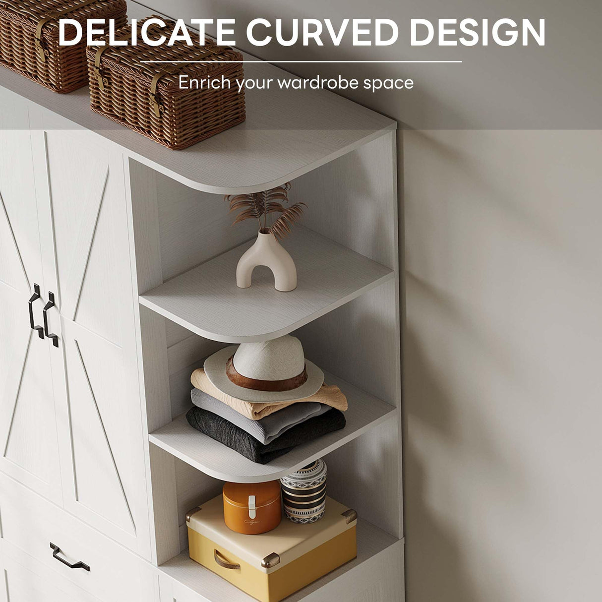 LIKIMIO Armoire Wardrobe Closet 70" H, Bedroom Wooden Wardrobe with 3 Doors 2 Drawers, Modern Clothing Storage Cabinet Combination with Storage Shelves and Hanging Rail, White LIKIMIO