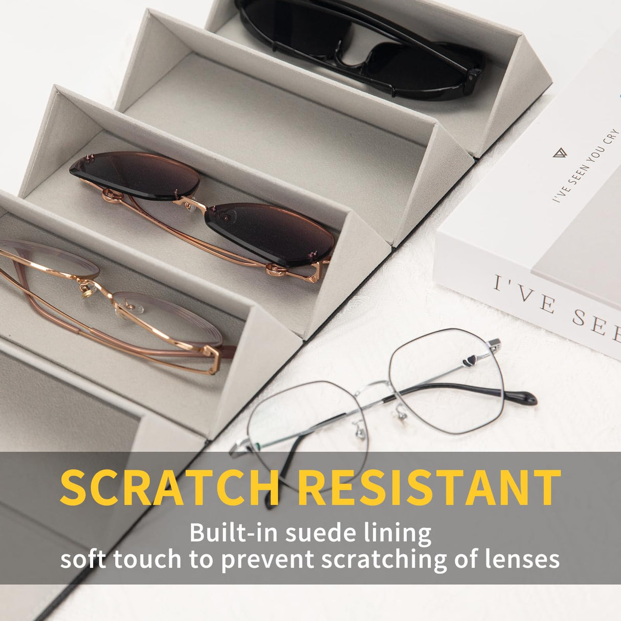 Aubeco Sunglasses Travel Case, Foldable 5 Slot Eyeglass Organizer, Hanging Storage Box for Women and Men Aubeco