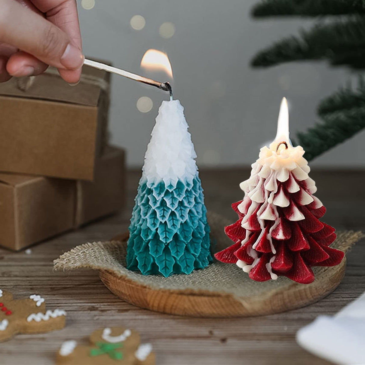 4PCS Christmas Tree Silicone Mold, 3D Candle Molds for Candle Making, Tree Shaped Silicone Epoxy Resin Mold, Ornament Mould for DIY Wax Candle Soap Art Craft Cake Chocolate Home Decor Wehous