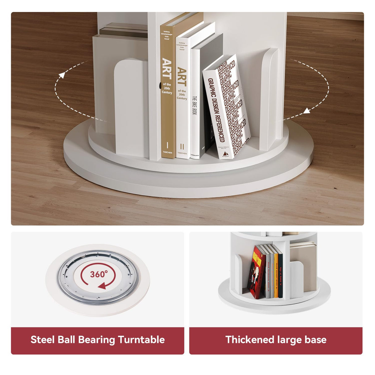 MXV Rotating Bookshelf, 360 Display 5 Tier, Small Corner Bookshelf for Small Space, Floor Standing Bookcase Storage Rack, Wood Narrow Book Shelf Organizer for Bedroom, Living Room, White MXV