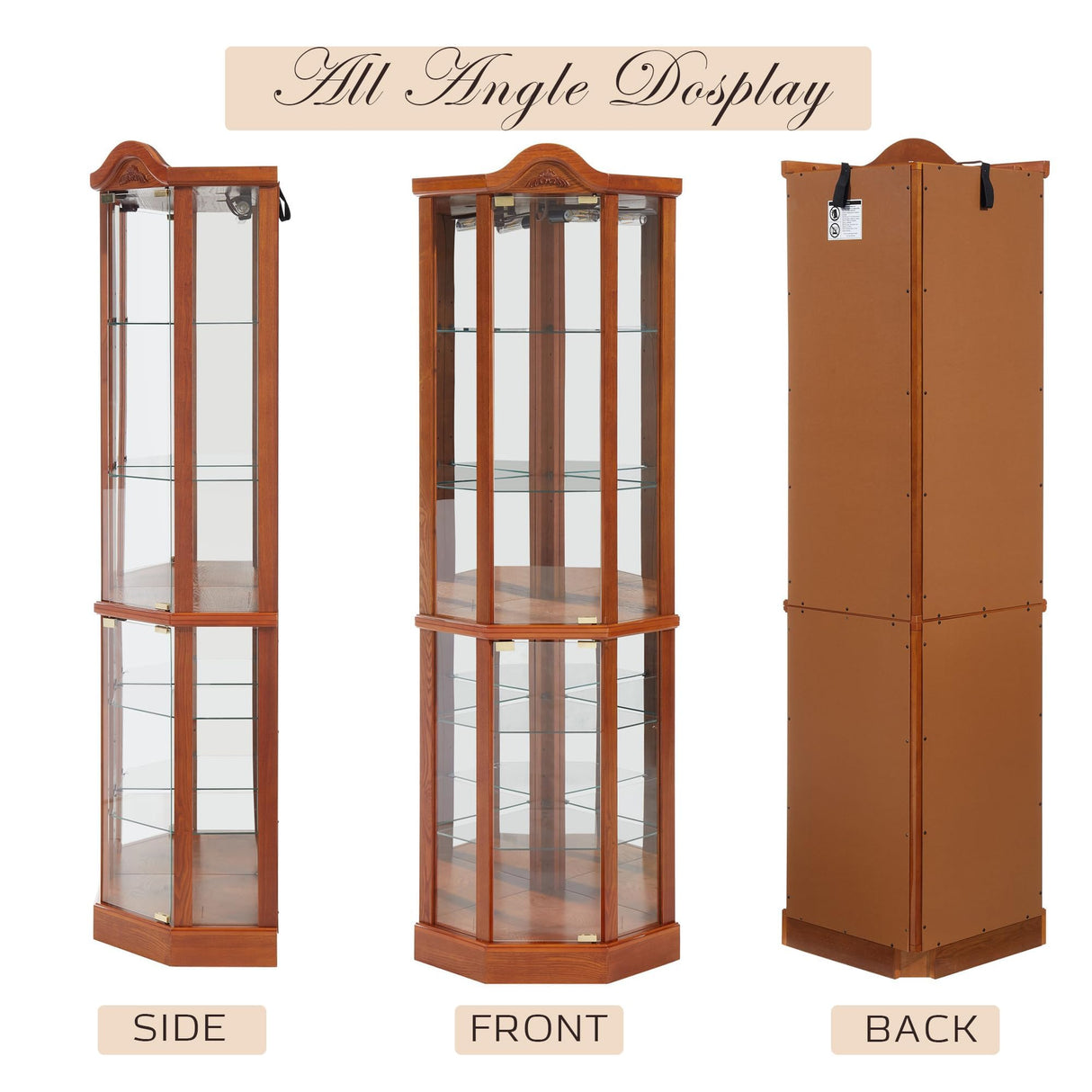 CKEASEAN 72" H Lighted Curio Cabinet with Light Blub, Glass Display Cabinet with 6 Adjustable Shelves, Tempered Glass Doors, Corner Wine Cabinet Storage Rack for Bar and Liquor Storage (Oak) CKEASEAN