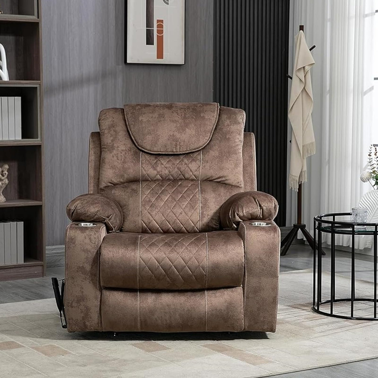 Recliner Lift Chairs for Elderly, 180 Degrees Lay Flat Recliner Chair with Heat and Massage and Cup Holder for Adults 400 lb Capacity (Brown Velvet) LITVZ