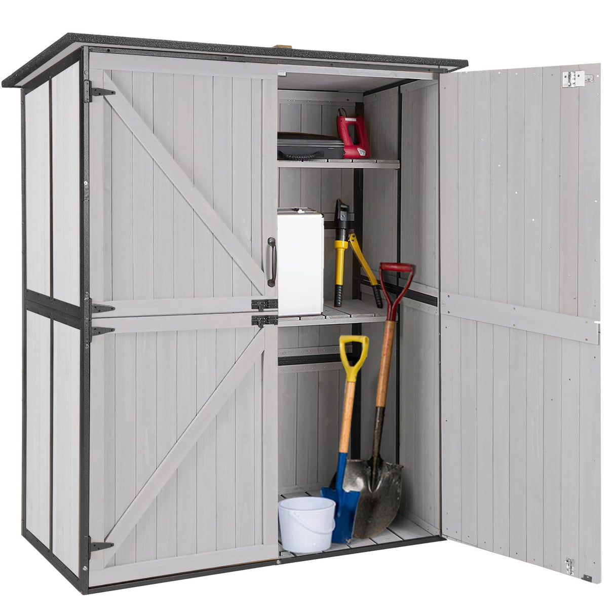 Shed Outdoor Storage Cabinet with Metal Frame Large Wooden Garden Shed Tool House with Floor,Door & Lock for Backyard Use GUTINNEEN