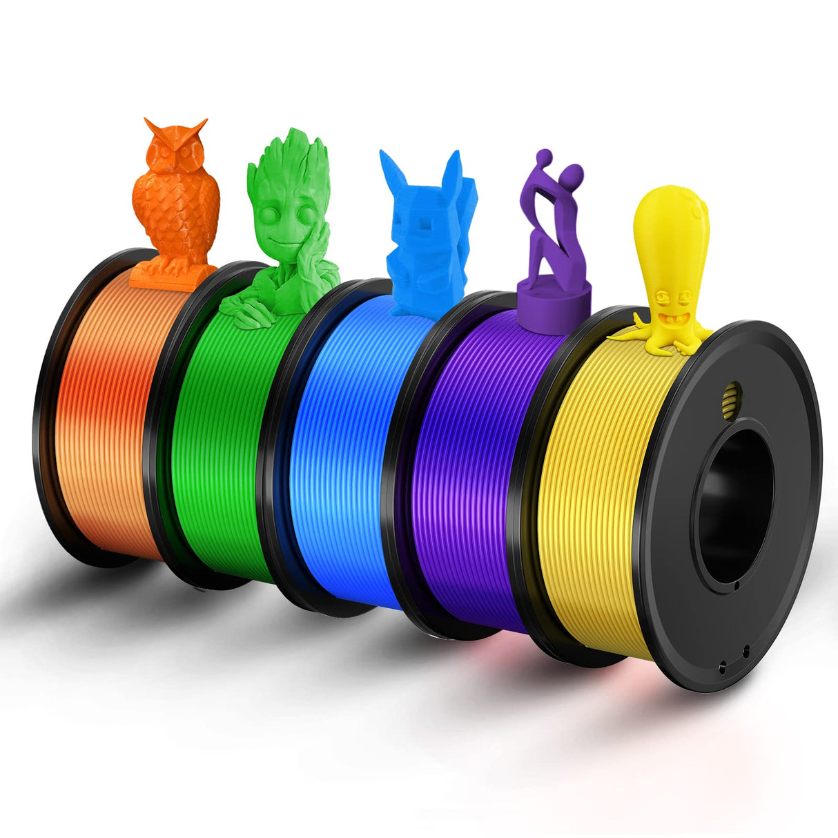 Haosegd 3D Printer Filament PLA 1.75mm 3-D Printing Materials 5 Colors Bundle Print Filimate 1.75 mm Orange Green Blue Yellow Purple Filiment1.75 Accuracy ±0.02mm Fillament Spool Vacuum Pack 250G X 5 Haosegd