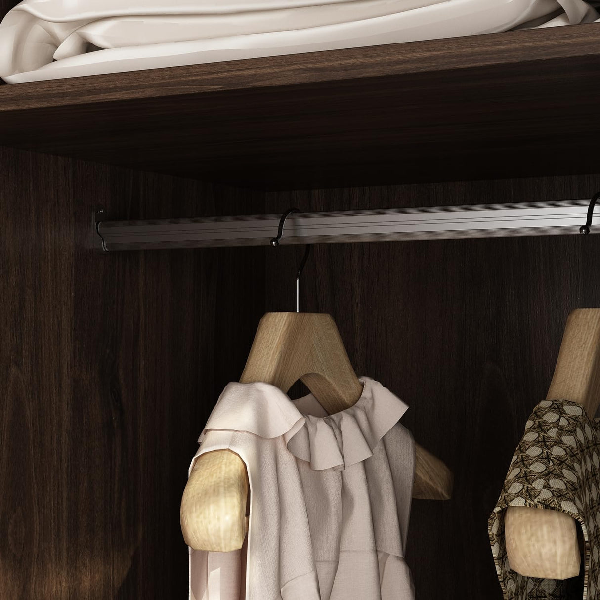 Hitow Wardrobe Armoire Closet with 2 Doors, Wardrobe Cabinet with 2 Drawers & Hanging Rod, Bedroom Armoire Clothes Organizer with Gold Handles, Type B Brown (31.5" W x 19.1" D x 65.1" H) Hitow