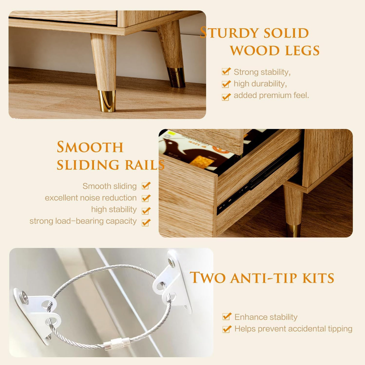 Chrangmay 9 Drawer Dresser,63" Wide Mid Century Modern Chest of Drawers,Wooden Bedroom Drawer Dresser with 9 Storage Drawers for Bedroom, Living Room,with Anti-Tipping Device,Natural Chrangmay