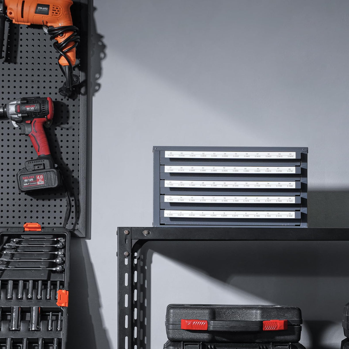 VEVOR Drill Bit Dispenser Cabinet, Five-Drawer Drill Bit Dispenser, 60-Compartment Drill Bit Organizer Cabinet, Drill Dispenser Organizer Cabinet Holder for Jobber Length Wire Gauge Sizes 1 to 60 VEVOR