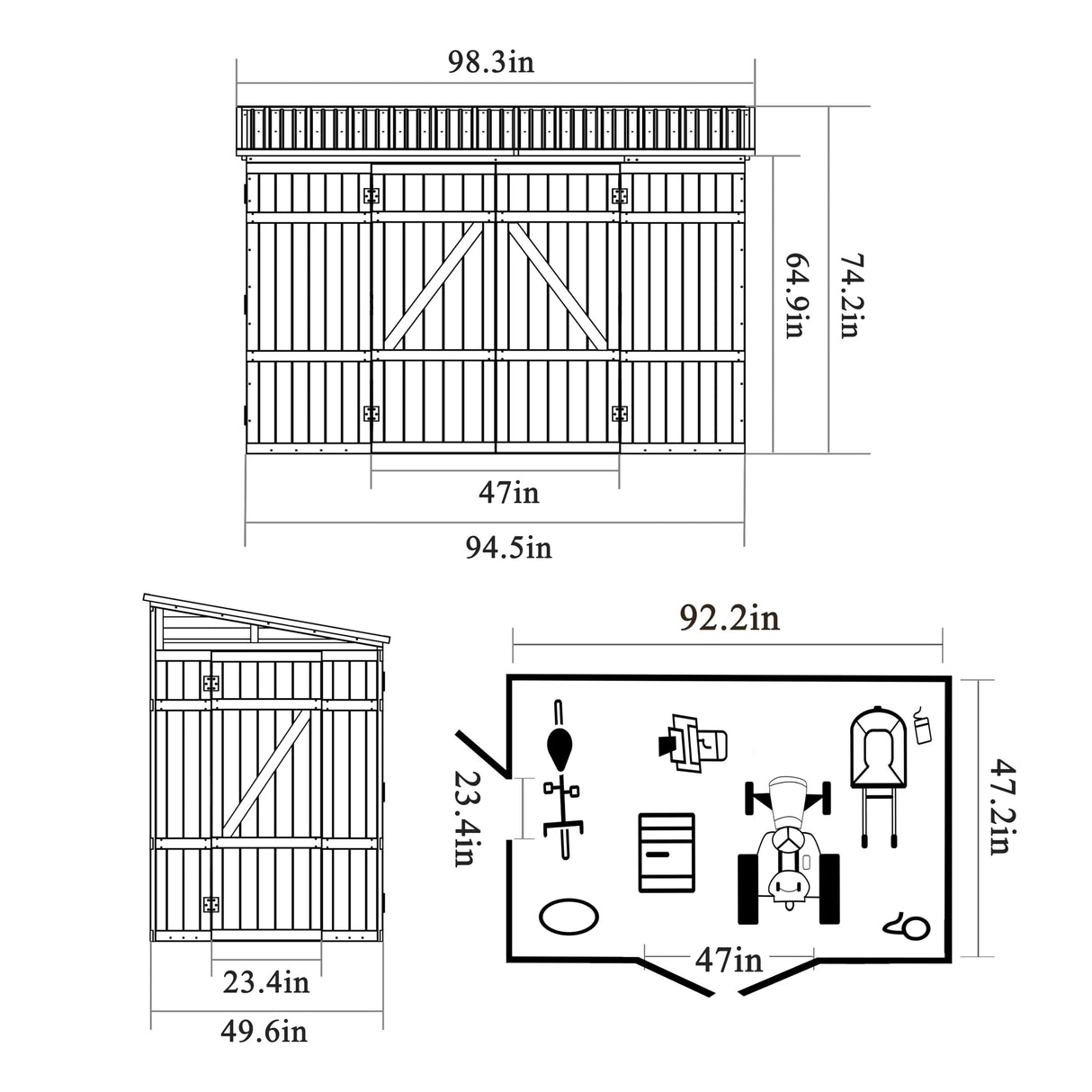 MUPATER 8×4 FT Wooden Storage Shed for Outdoor, Lean-to Shed Kit with Thickened Galvanized Steel Panels, Double Wide Door & Extra Side Door, Wooden Tools Shed with Air Vents for Patio Garden MUPATER
