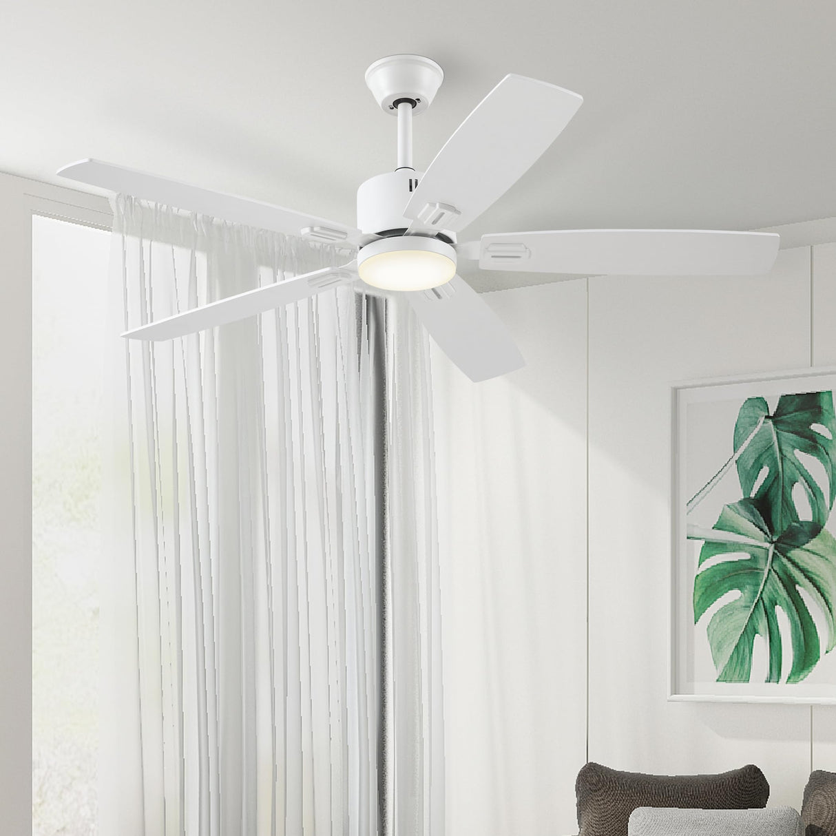 SUNMORY 52" Ceiling Fans with Lights, Smart Ceiling Fan with APP and Remote Control, Reversible DC Motor, Noiseless, Stepless Dimmable, Modern Ceiling Fan for Indoor/Outdoor Use, White SUNMORY