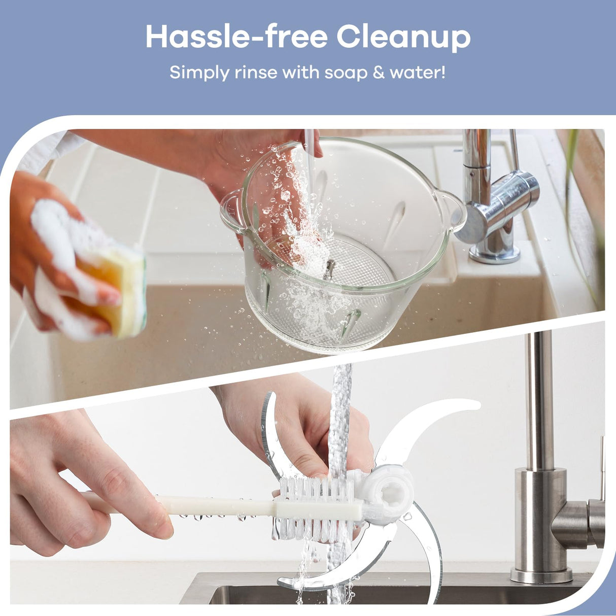 Ganiza Food Processor, 2-Speed Food Chopper Meat Grinder with 8 Cup Stainless Steel & 8 Cup Glass Bowls, Upgraded Button & Smart Overheat Protection Light - Includes Clean Brush, 2 Sets of Blades Ganiza