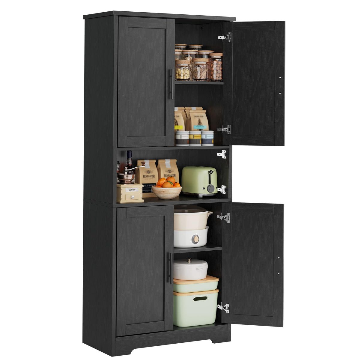 GarveeHome Tall Storage Cabinet, 70" Kitchen Pantry Cabinet with Doors and Adjustable Shelves, Rustic Wooden Cupboard for Dining Room, Living Room,Black GarveeHome