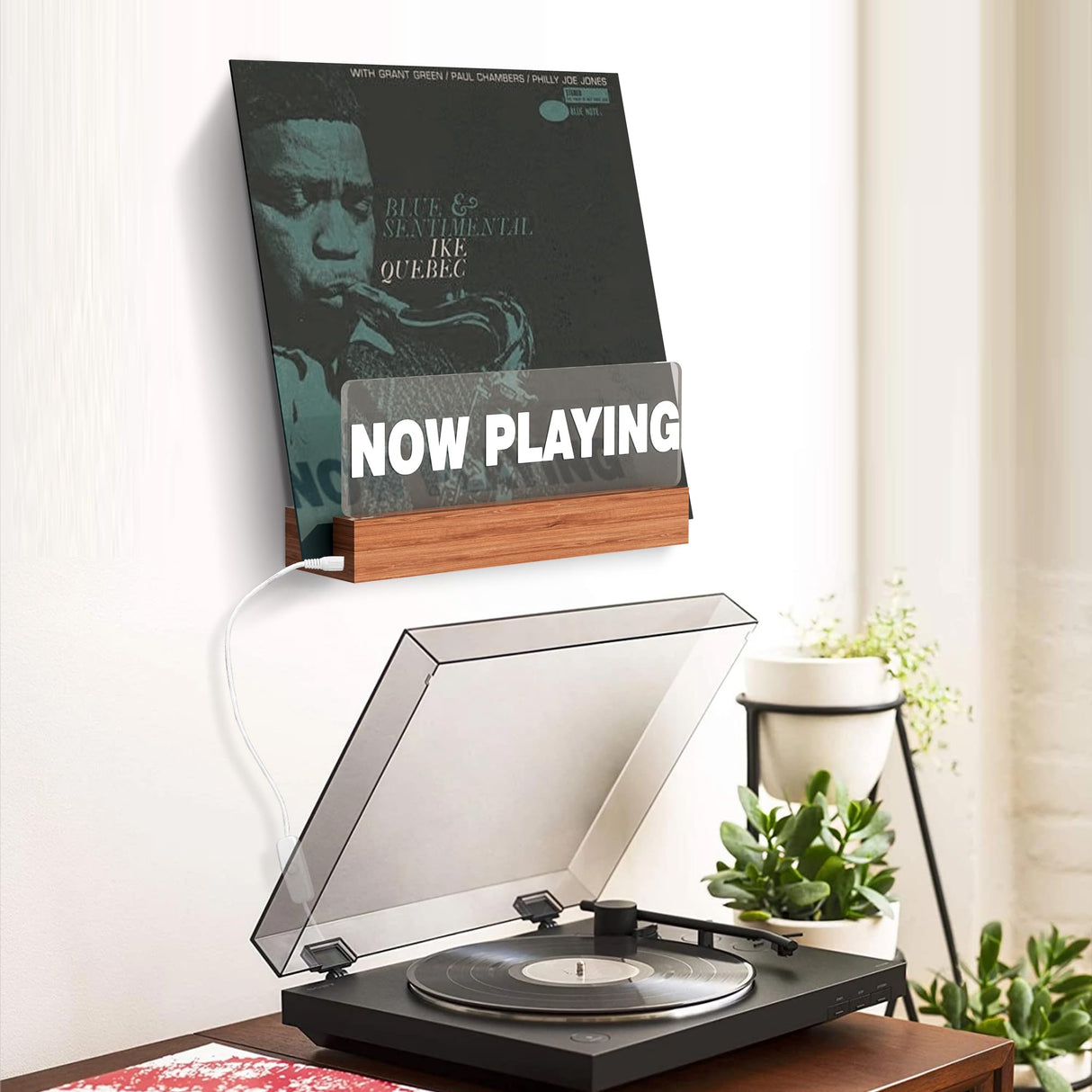 Lampeez Light up Now Playing Vinyl Record Stand Wall Mount,Now Spinning Record Player Stand, Wooden Acrylic Holder for Vinyl Album Display Lampeez