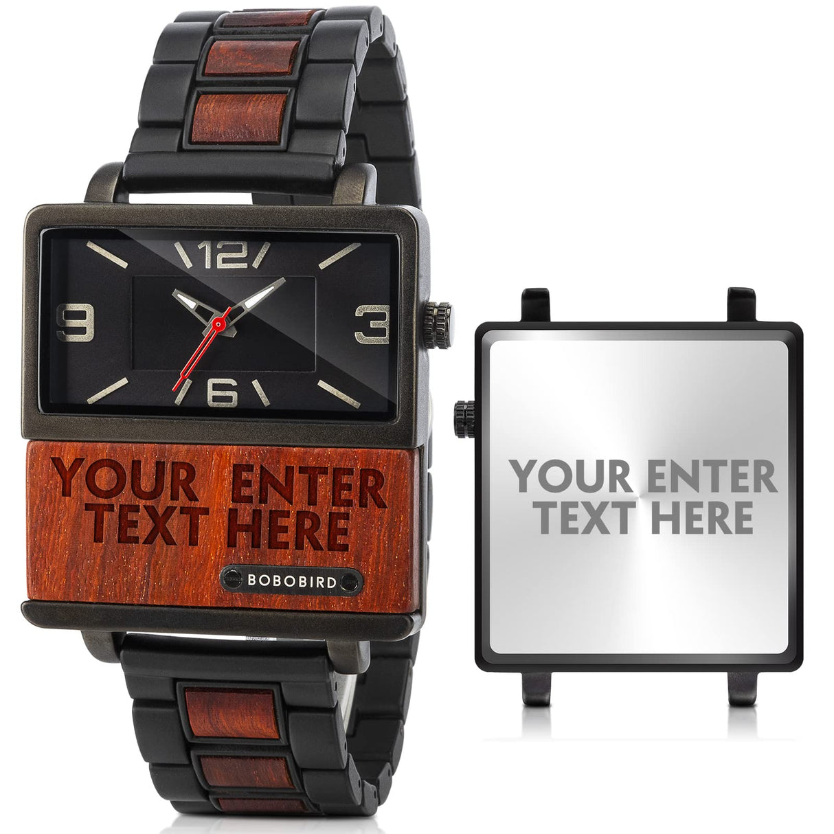 2win Engraved Wooden Watches Nameplate Custom for Men Unique Alloy & Wood Design Watch Personalized Gifts for Husband Men Boyfriend (Customize-1) 2win