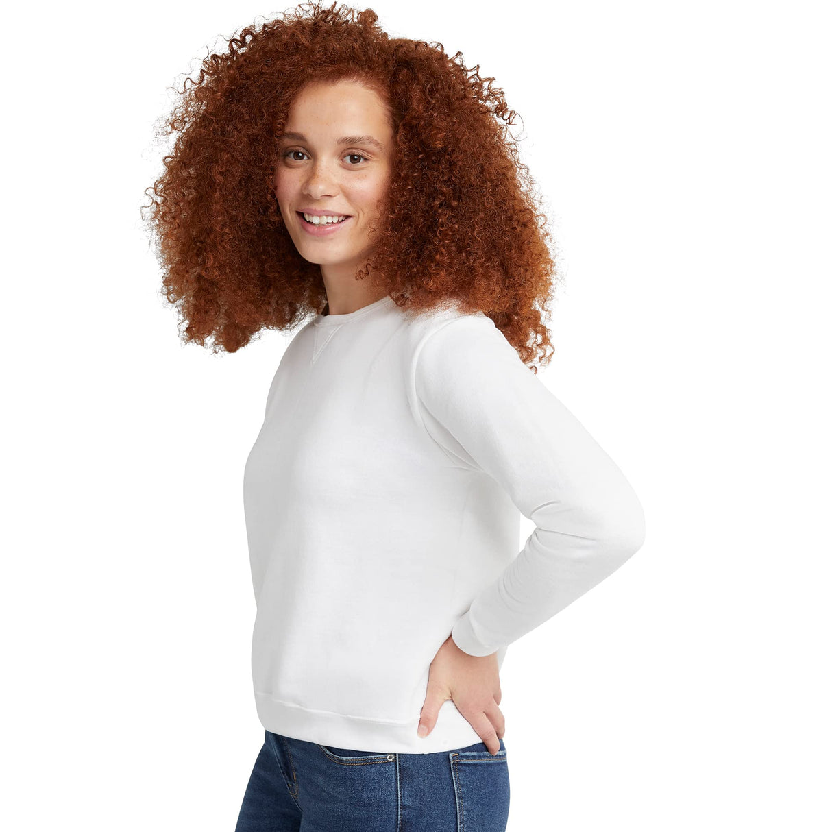 Hanes Women's EcoSmart Crewneck Sweatshirt, White, Small Hanes