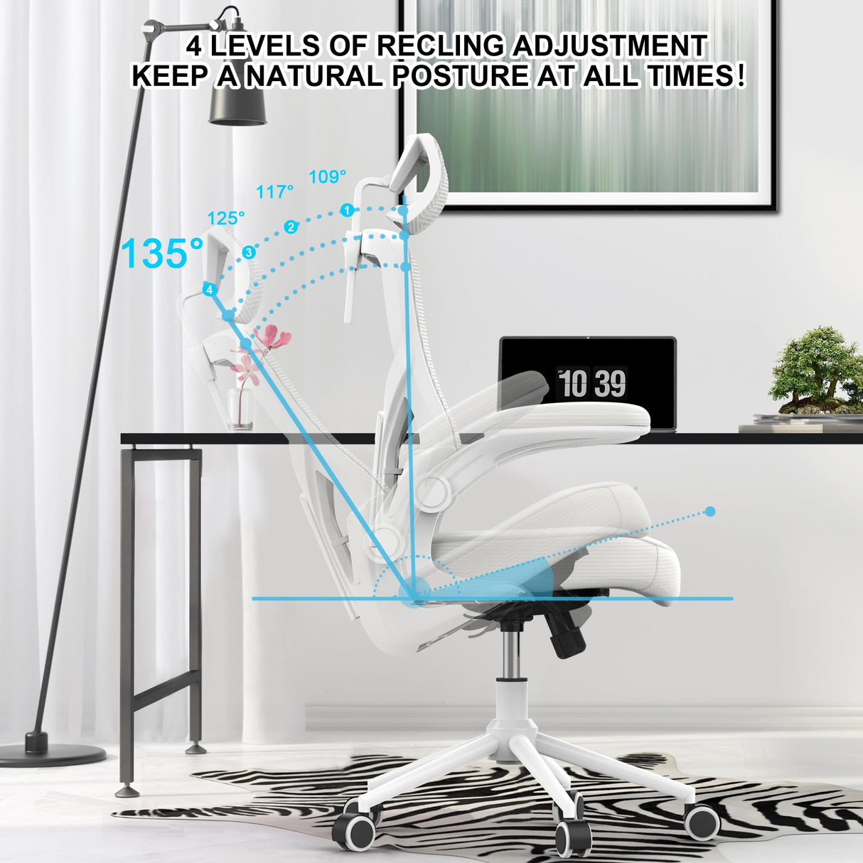 Home Office Chair, Ergonomic Comfy Desk Chair, High Back Computer Chair- Adjustable Headrest with Flip-Up Arms, Lumbar Support, Swivel Executive Task Chair (Modern, White) CYKOV