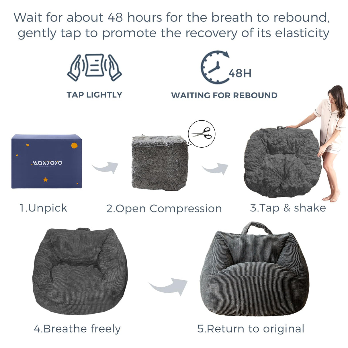 MAXYOYO Bean Bag Chair, Floor Sofa with Handle, Bean Bag Chairs for Adults and Kids, Teens Living Room Bean Bag, Accent Sofa Chair with Pocket for Gaming Reading Relaxing MAXYOYO