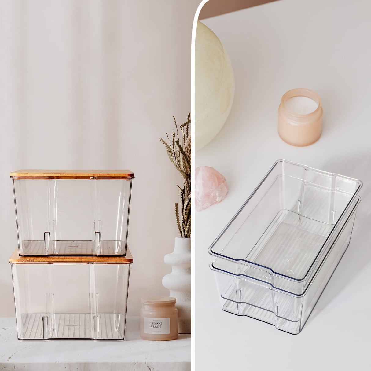 Qilinba 2 Pcs Clear Bread Box with Bamboo Board Lid for Kitchen Countertop, Bread Storage Container for Homemade Bread Qilinba