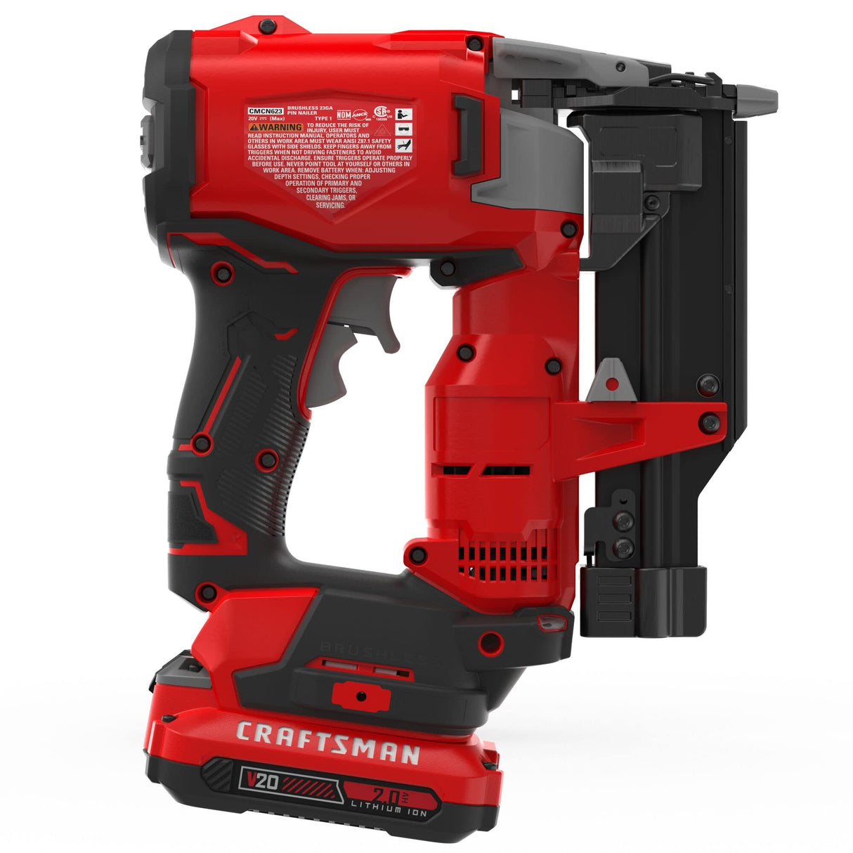 CRAFTSMAN V20 Pin Nailer Kit, 23 Gauge, Cordless, Battery and Charger Included (CMCN623C1) CRAFTSMAN