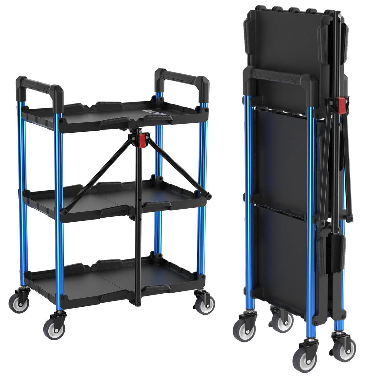 WORKPRO 3-Tier Collapsible Service Cart, 210 LBS Foldable Utility Service Cart with Wheels, Portable Tool Cart for Garage, Warehouse, Home, Restaurant, Office (No Assembly Required) WORKPRO