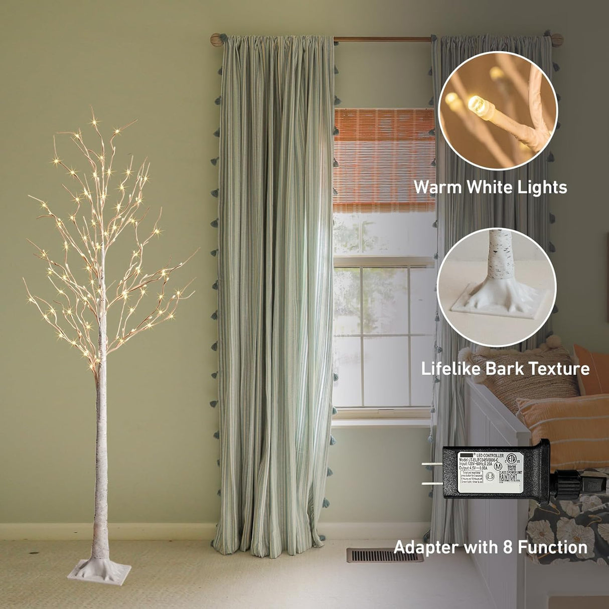 LightsUp Birch Tree with LED Lights 4+6+8FT, 3PK Artificial Christmas Tree Prelit with 8 Lighting Modes and Timer, Lit Twinkling Twig Tree Warm White for Xmas Home Outdoor Indoor Decoration LightsUp