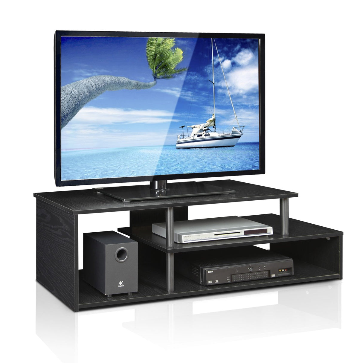 Furinno Econ Low Rise TV Stand, Black/Black Furinno