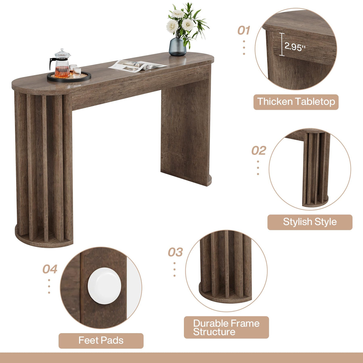 Tribesigns 59" Long Bar Table, Farmhouse Kitchen Counter Height Table with Sturdy Frame, Wooden Bar Height Pub Table for Dining Room, Living Room, Easy Assembly (1, Gray) Tribesigns