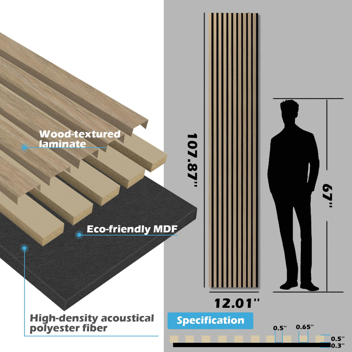 Art3d 2-Pack 108" x 12" Acoustic Wood Panels for Wall, Soundproof Wood Slat Panel for Wall and Ceiling, 3D Fluted Sound Absorbing Paneling for Interior Wall Decor, Living Room, Bedroom - Peach Art3d