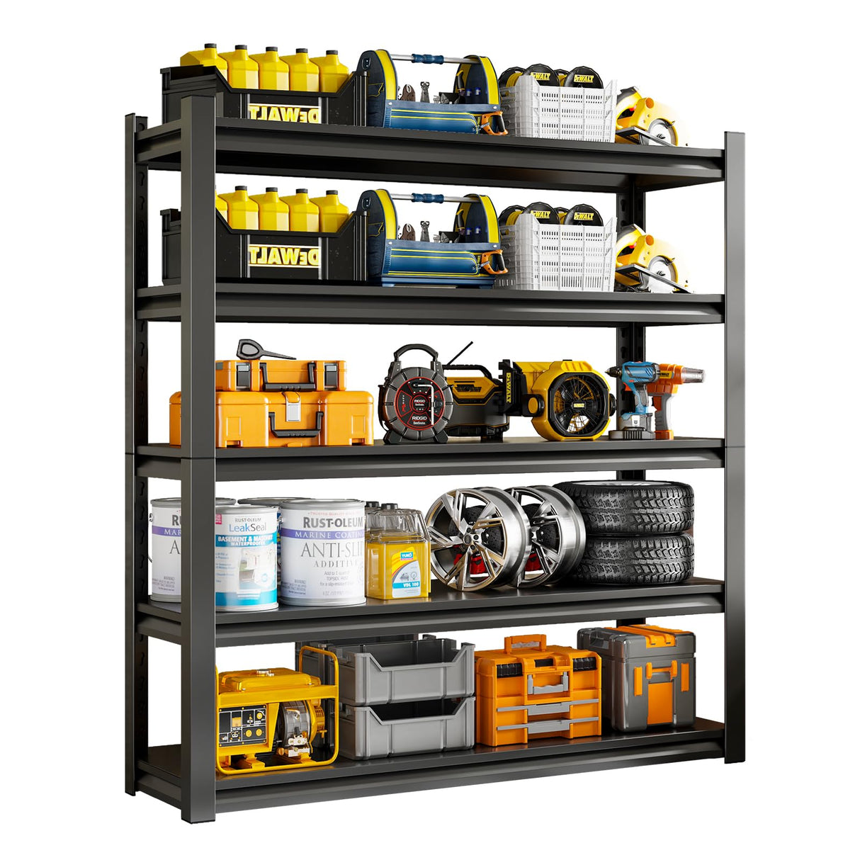 59" W Garage Shelving Unit, Garage Storage Shelves 3000LBS Heavy Duty Shelving, Adjustable 5 Tier Metal Shelving Utility Shelf, Storage Rack for Industrial, Warehouse, Basement (19.6" D*59" W*72" H) IYANEN